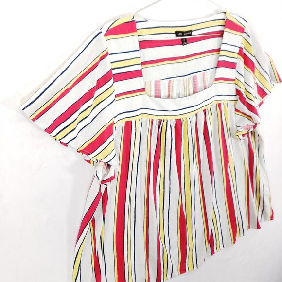 Lane Bryant Shirt Womens 24 Striped Square Neck Flutter Sleeve Jacquard Pullover - Picture 3 of 6